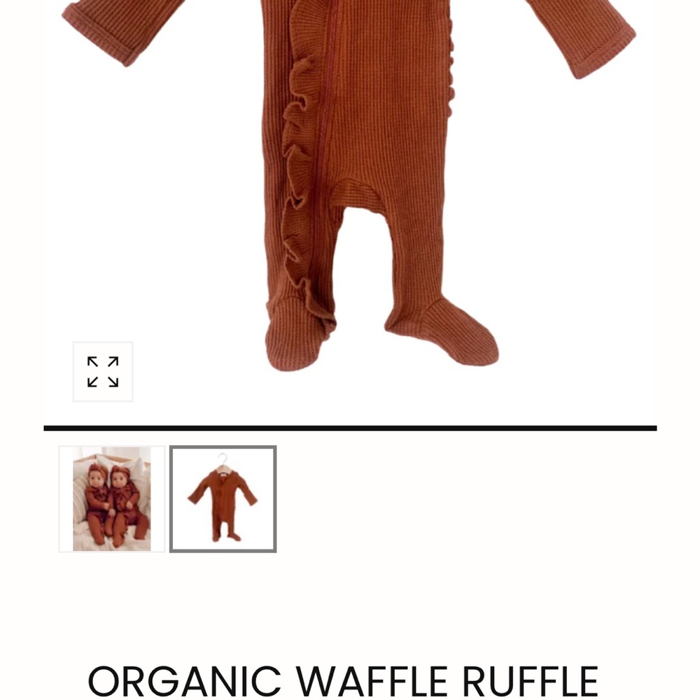 Organic Waffle Ruffle Kids One Piece - Brown